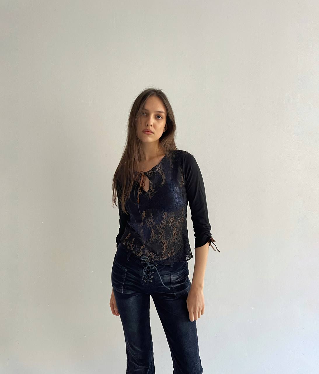 Vintage lace blue ombré mesh top