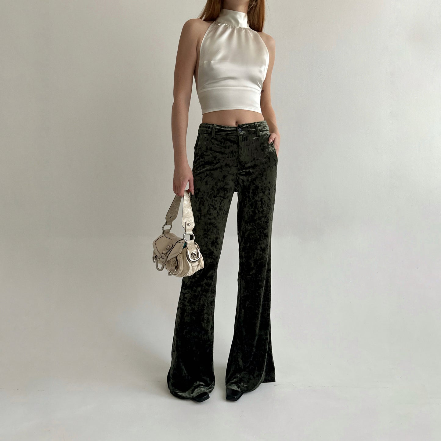 Vintage khaki veloure flared pants
