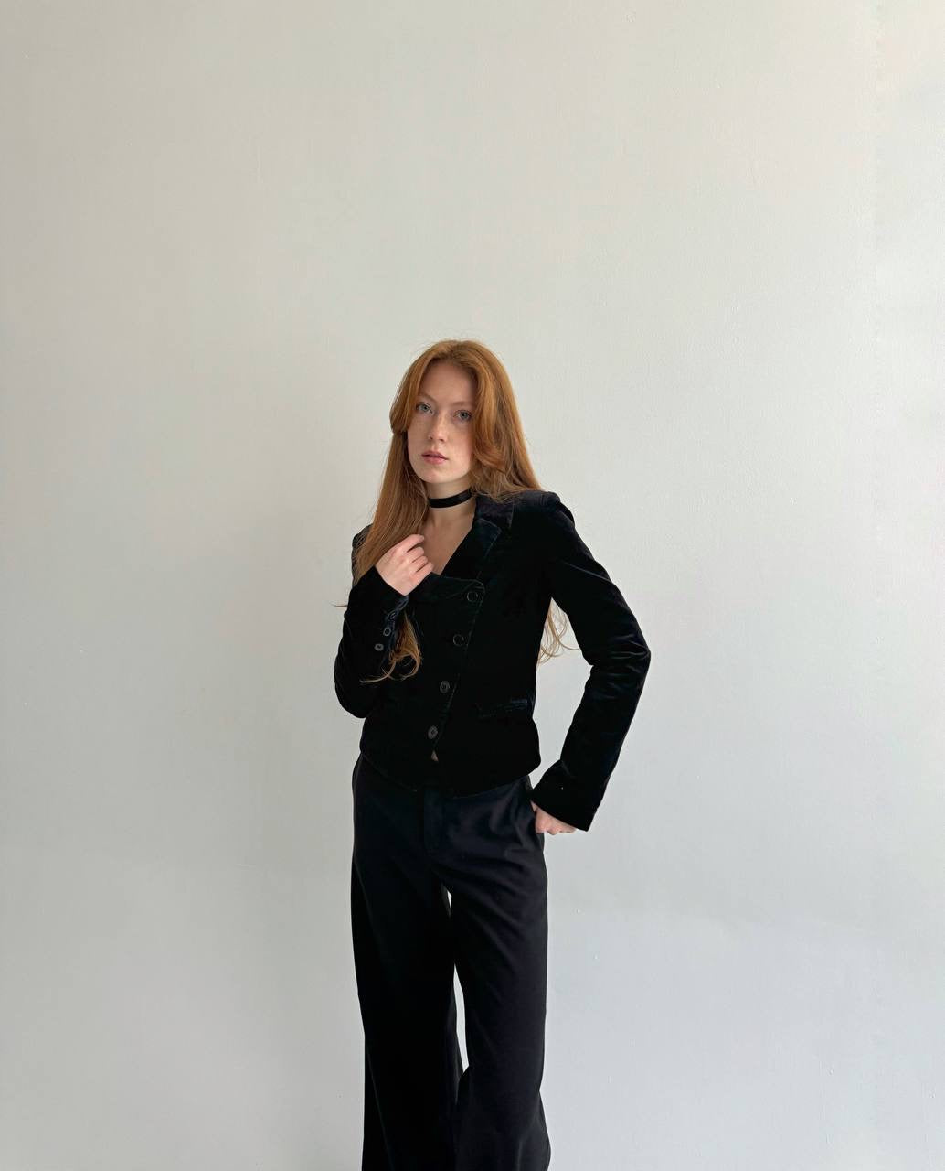 Y2K cotton velvet asymmetrical blazer