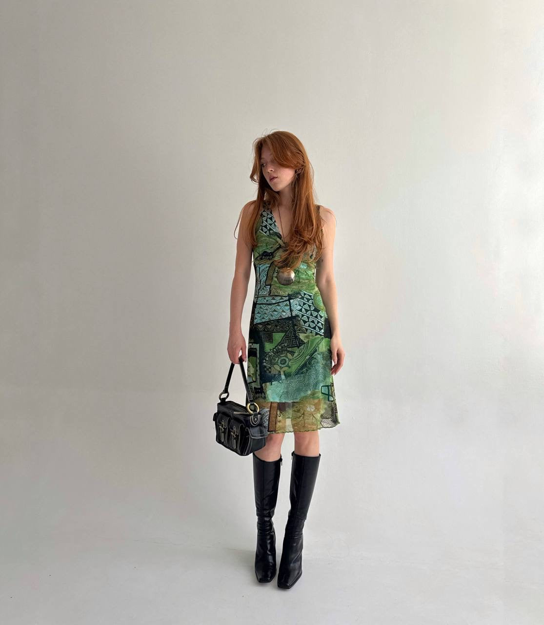 Vintage viscose printed midi dress
