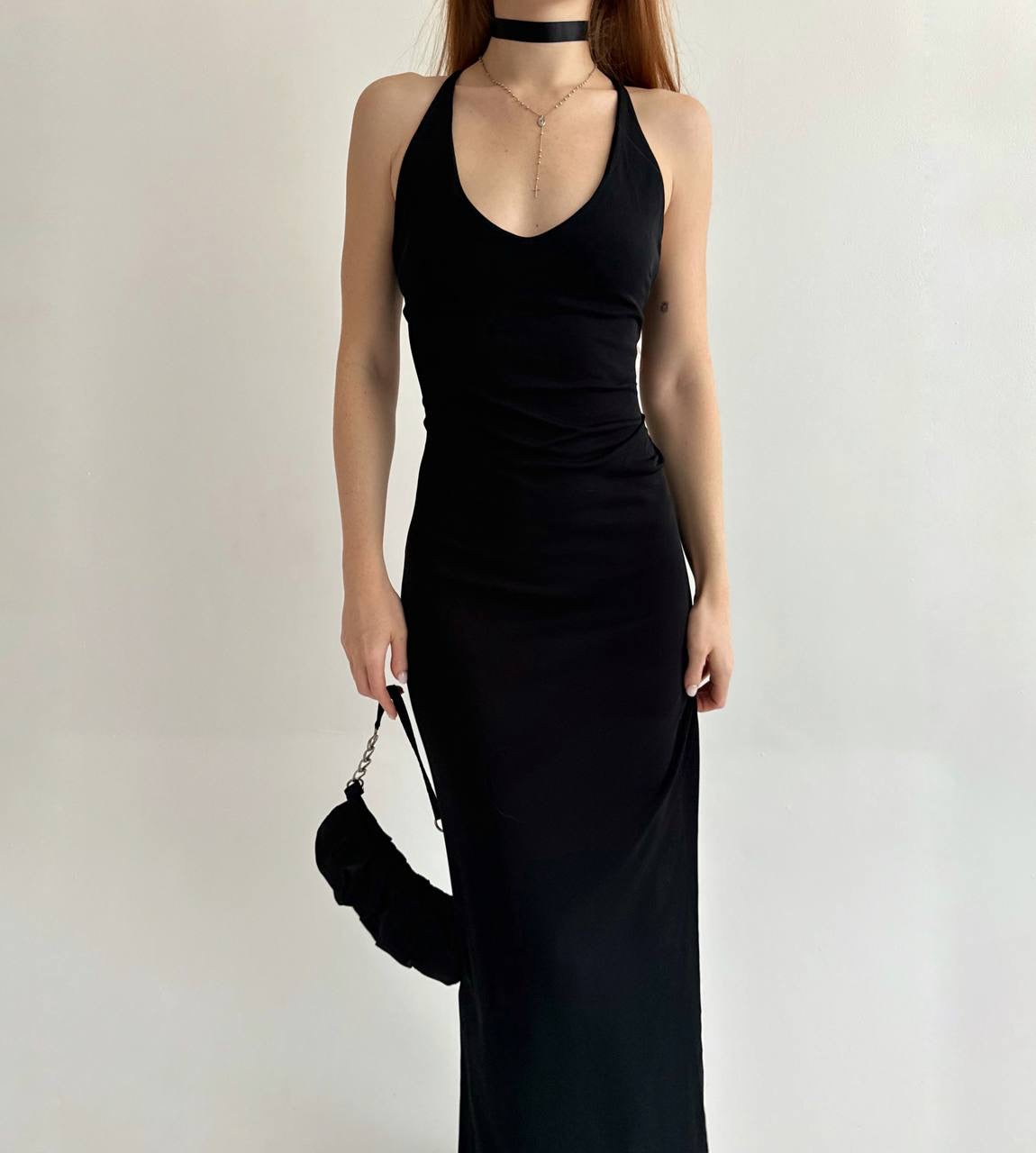 Vintage black fitted maxi dress