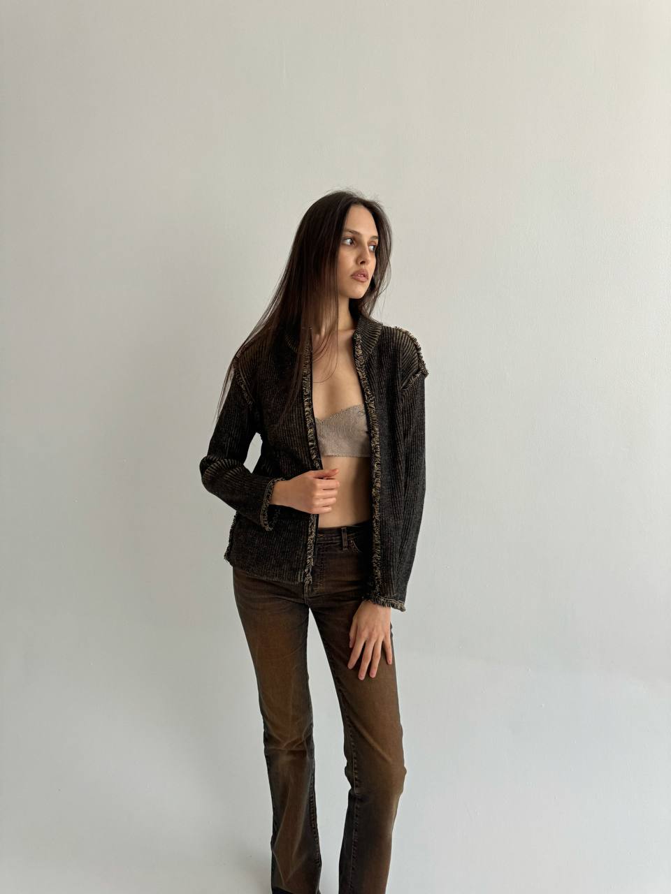 Vintage merino wool blend ribbed cardigan