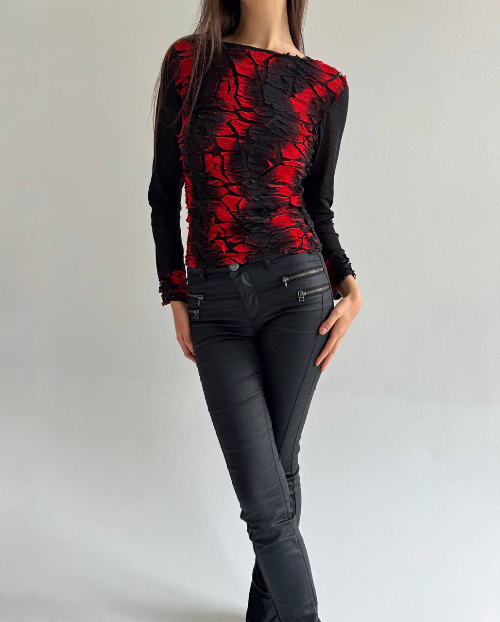 Vintage avant garde mesh deconstructed red blouse