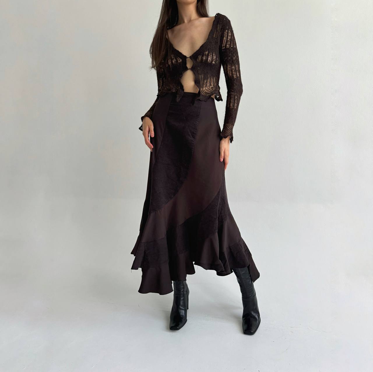 Vintage brown ruffled maxi skirt