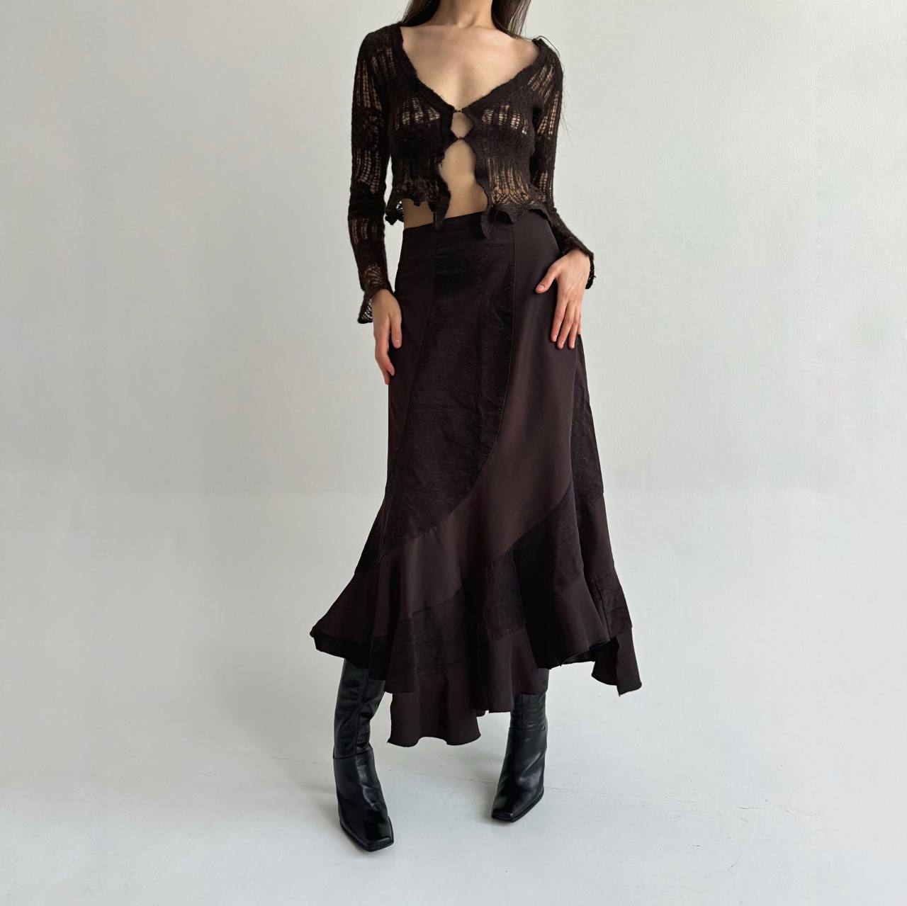 Vintage brown ruffled maxi skirt