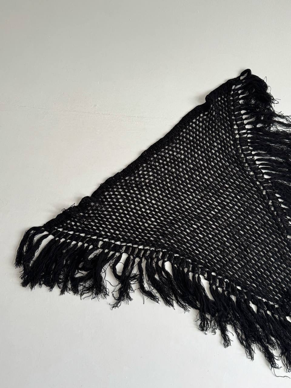 Vintage black crochet triangular scarf