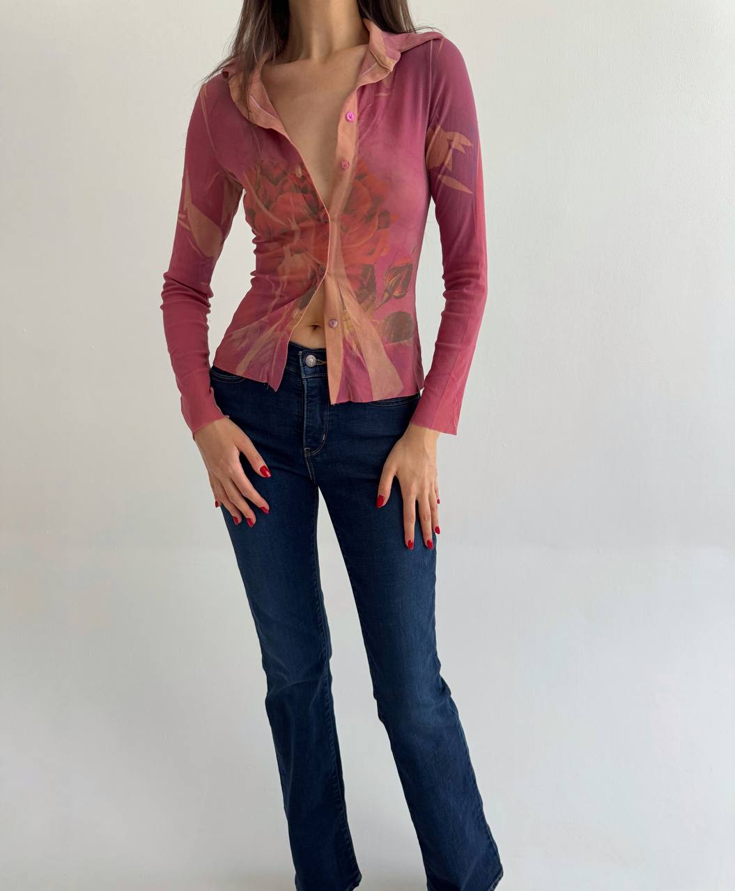 Vintage mesh printed blouse