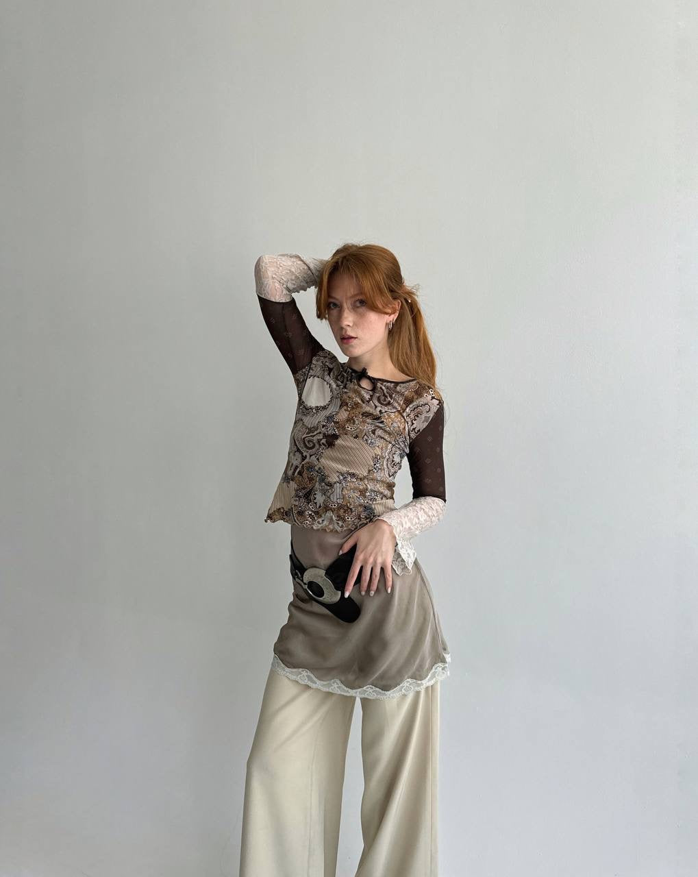 Vintage Y2K printed top with chest bow