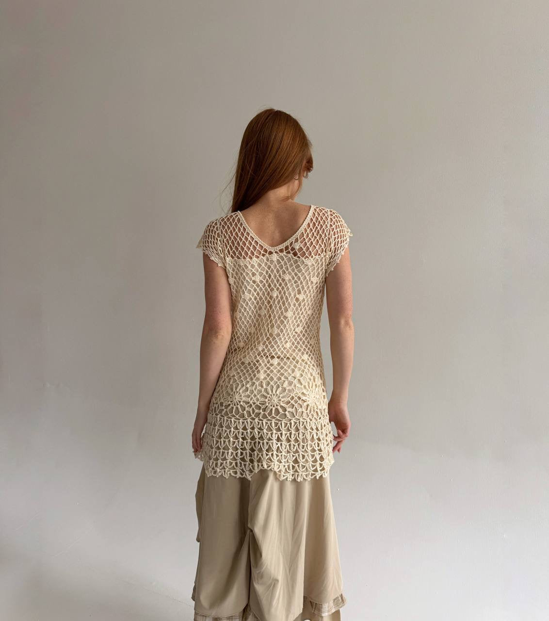 Vintage beige crochet long blouse