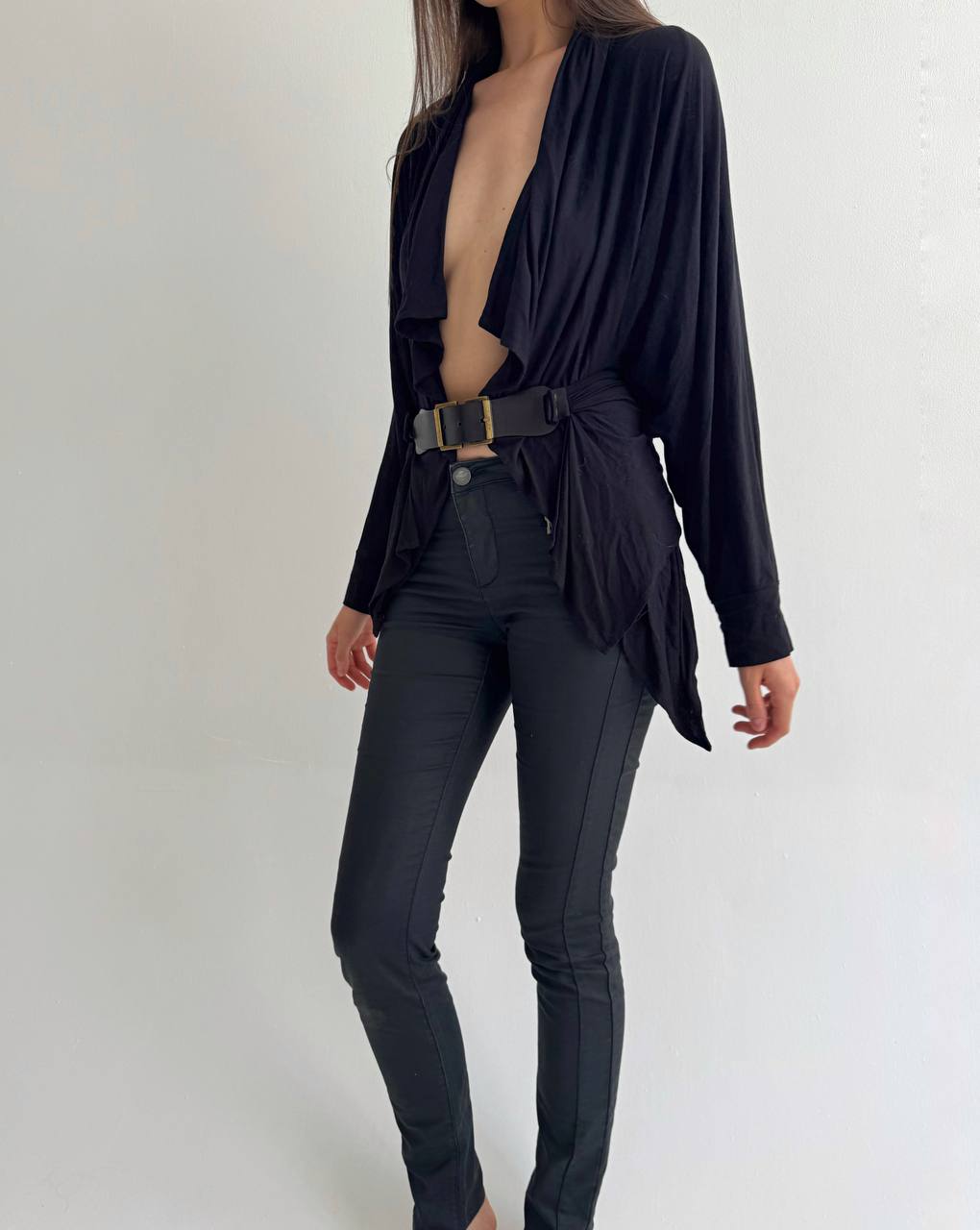 Vintage Plein Sud viscose draped blouse with belt