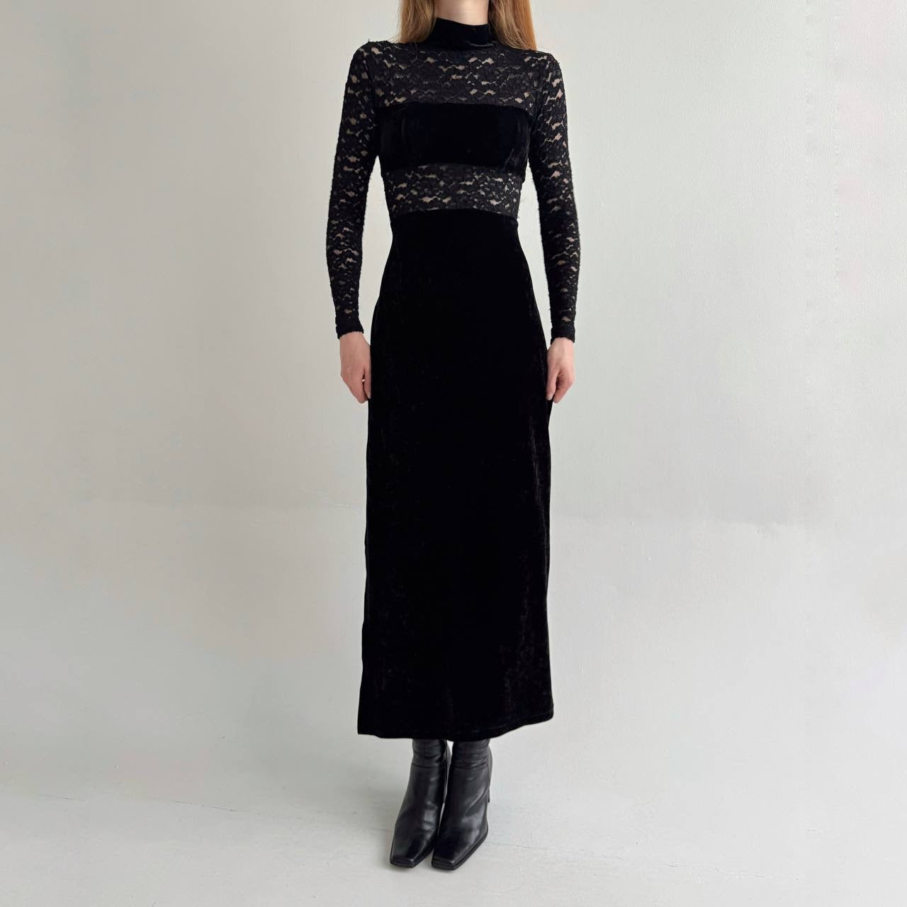 Vintage black velvet maxi dress