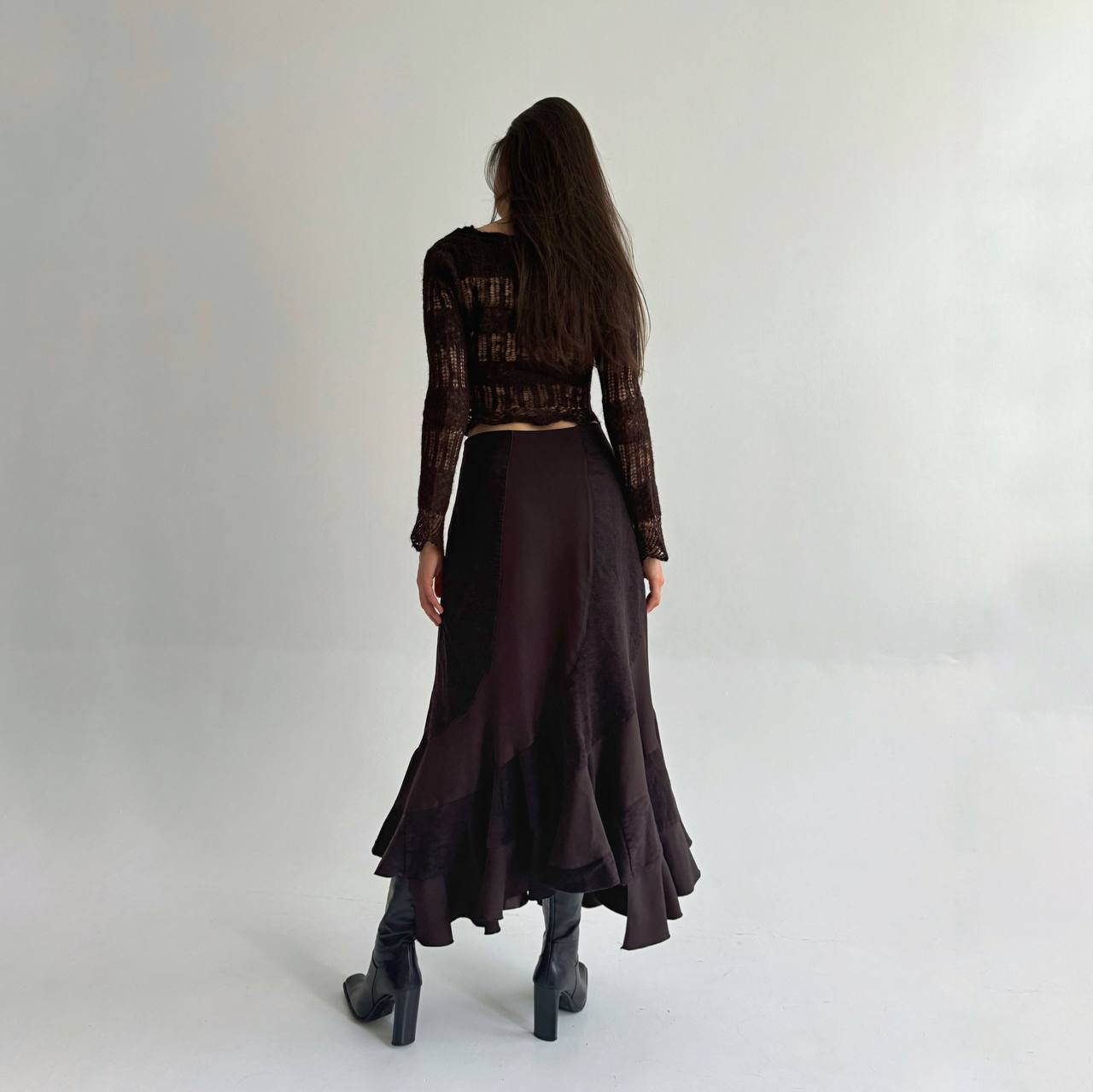 Vintage brown ruffled maxi skirt