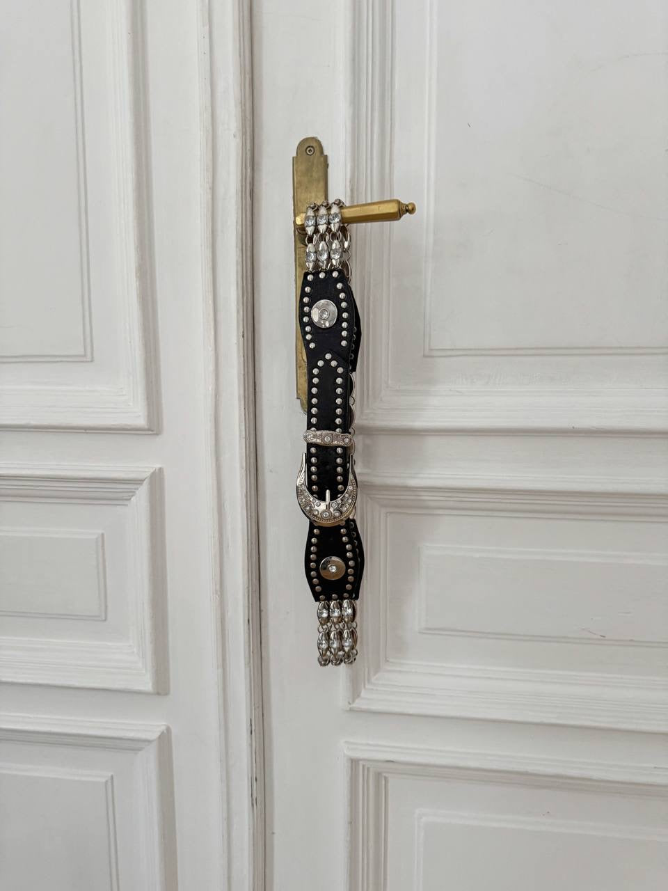 Vintage faux leather belt with rhinestones