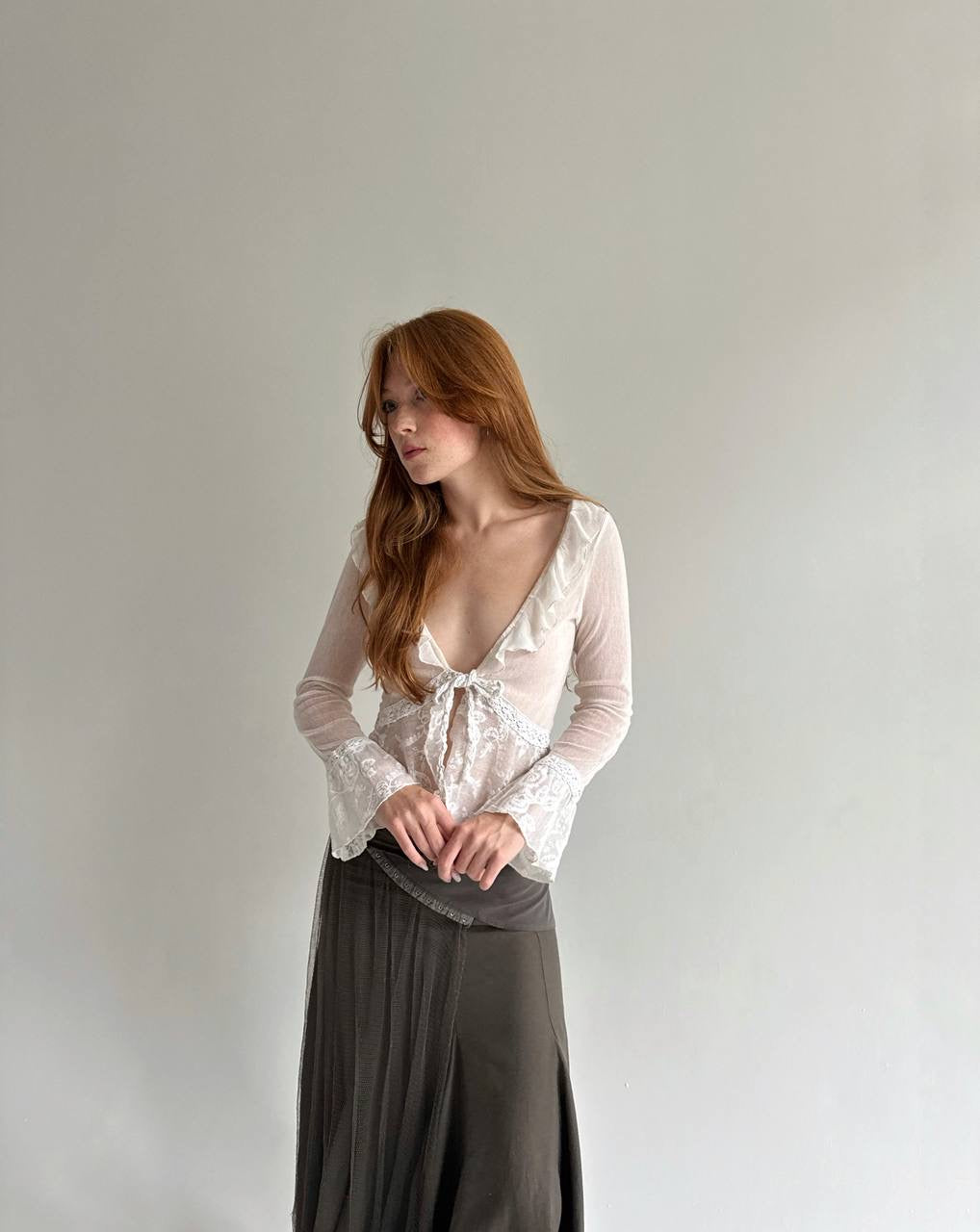 Vintage embroidered blouse with ruffles