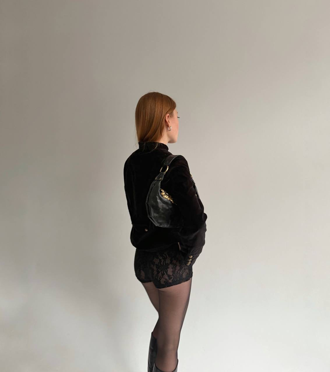 Vintage genuine leather black shoulder bag