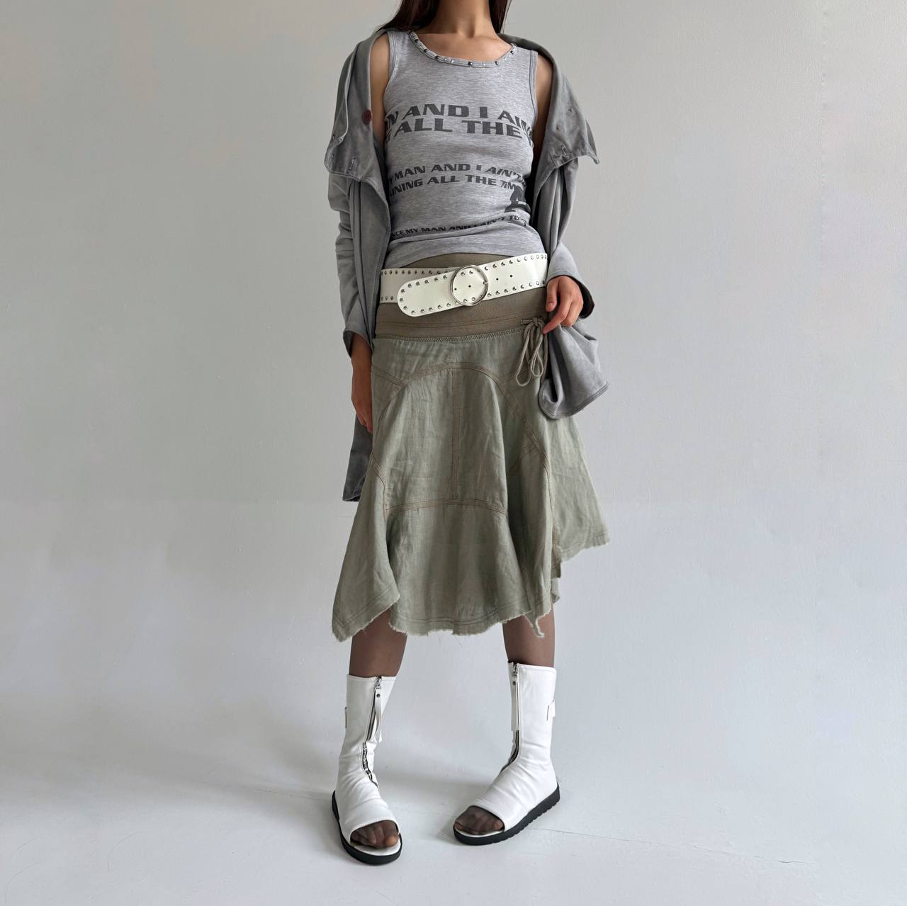 Y2K vintage linen and cotton asymmetrical skirt