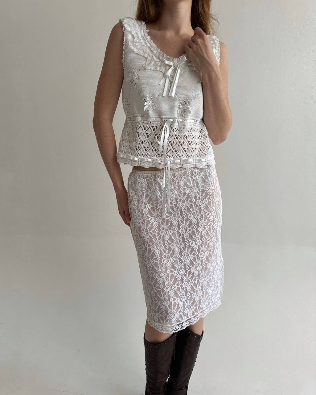 Vintage cotton white crochet top