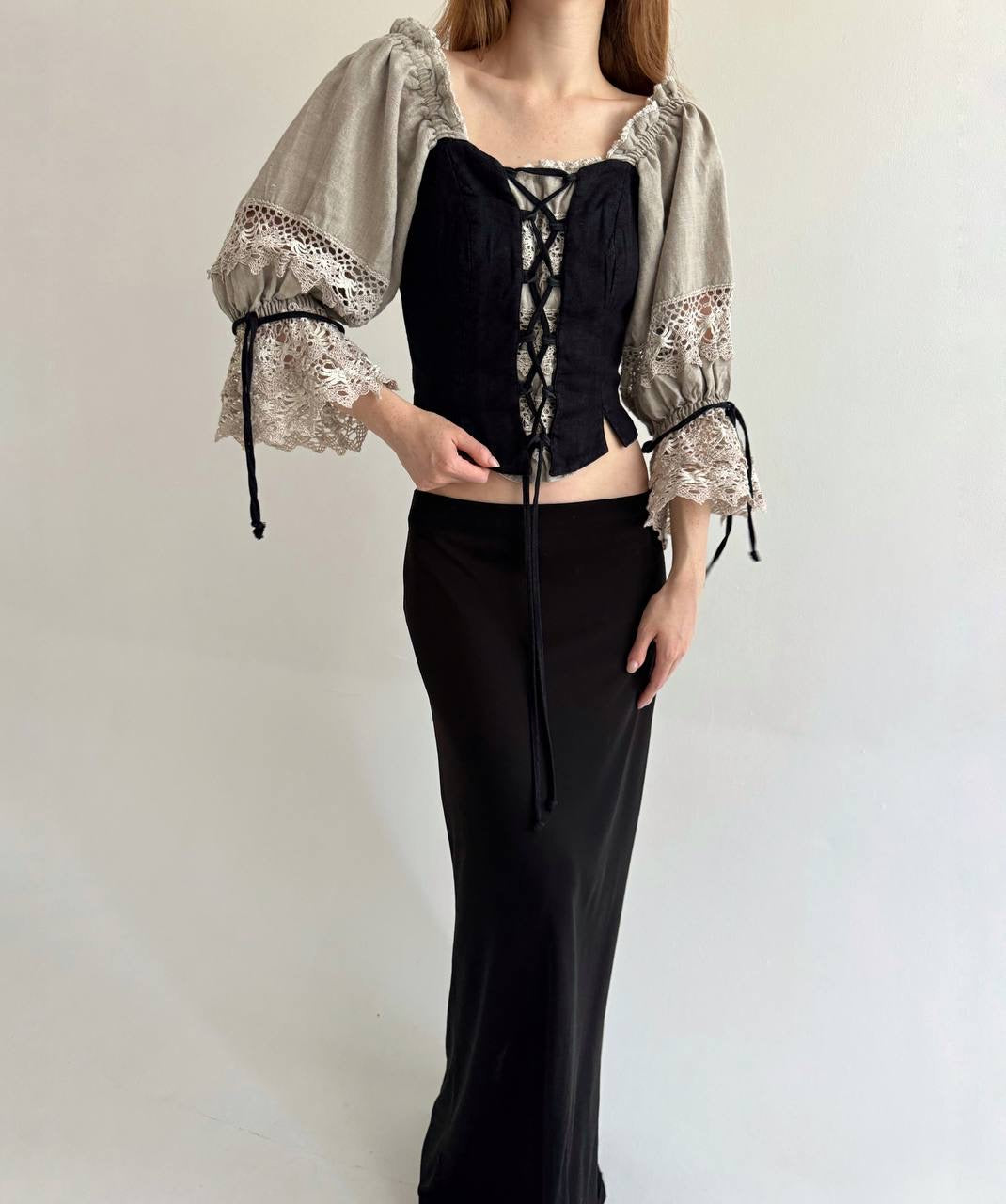 Vintage Bavarian linen blouse with lace