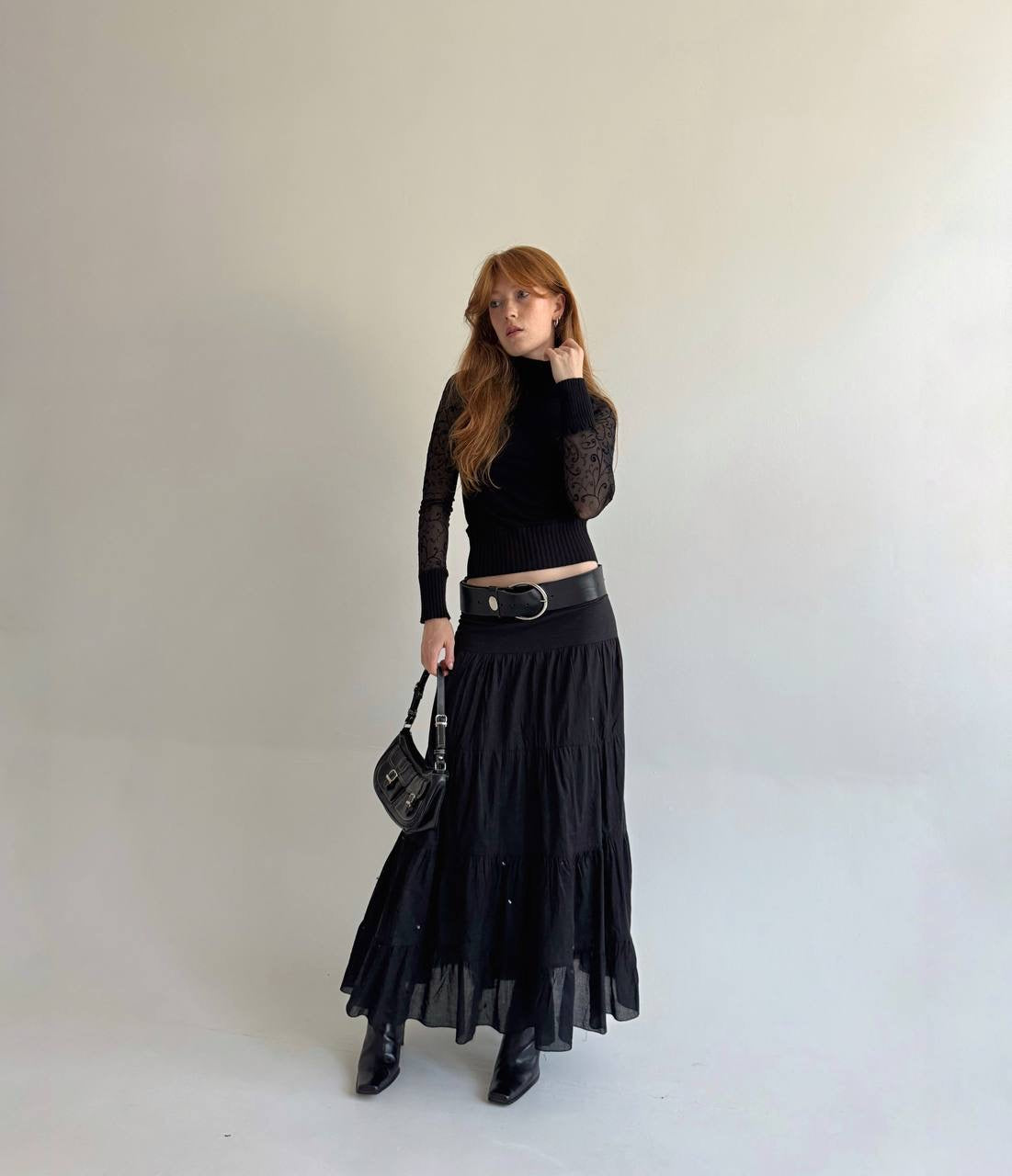 Vintage cotton ruched maxi skirt