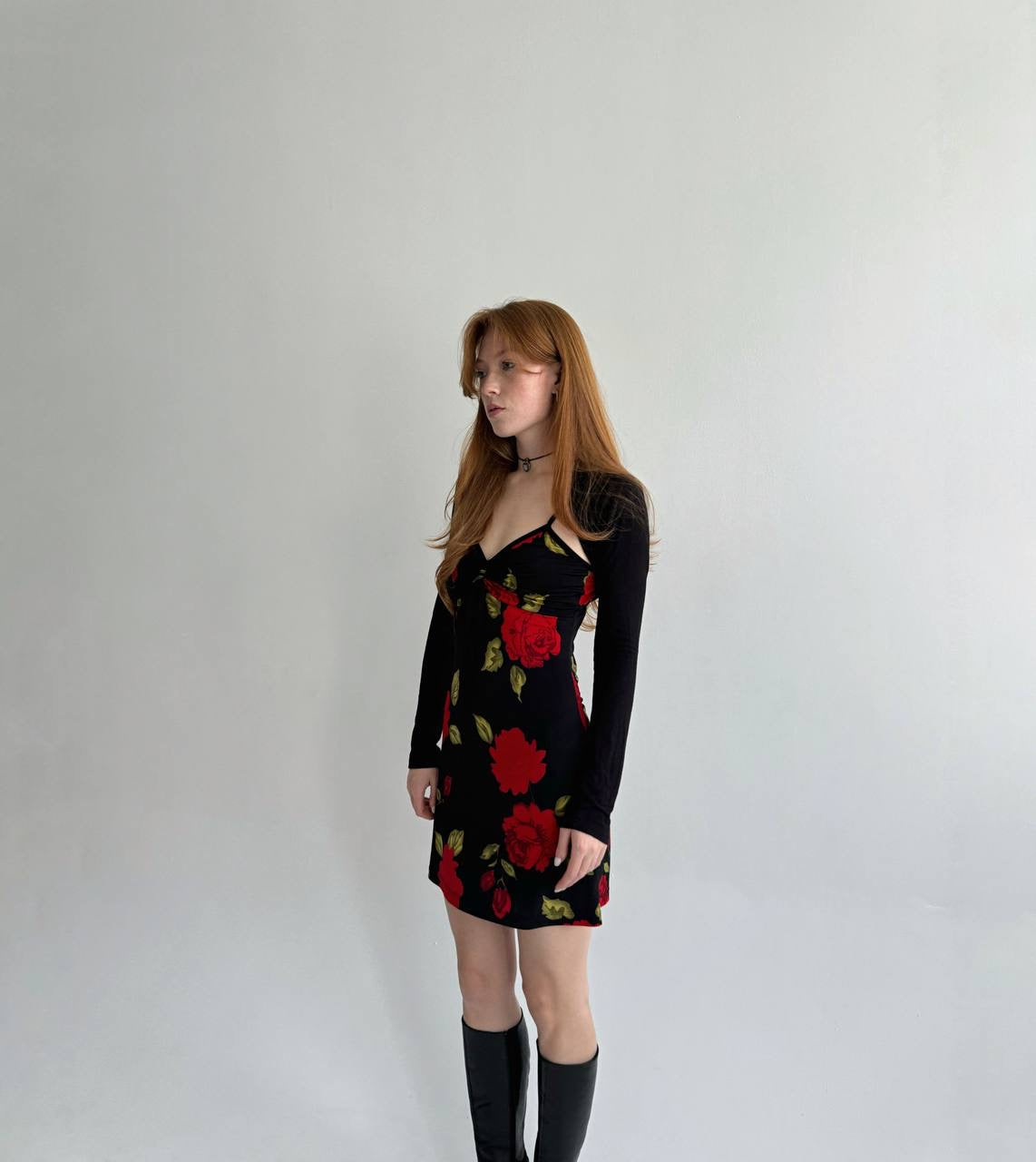 Vintage mini dress with red flowers pattern