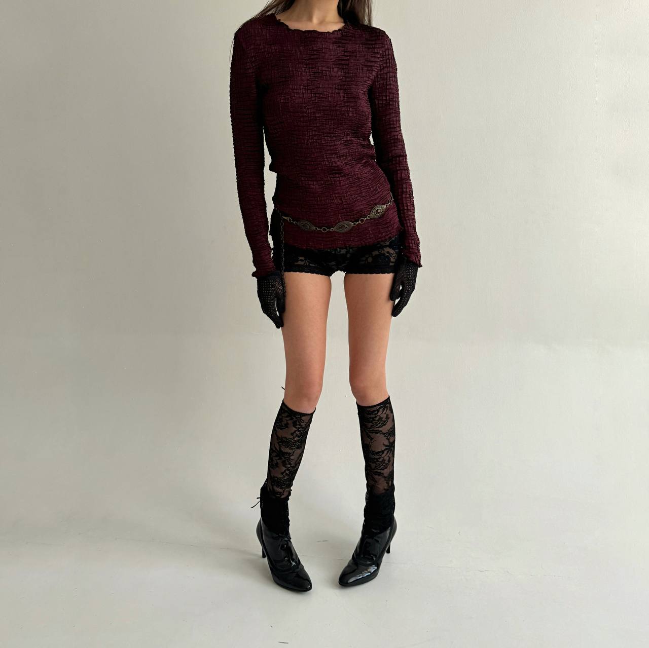 Vintage burgundy crinkle blouse