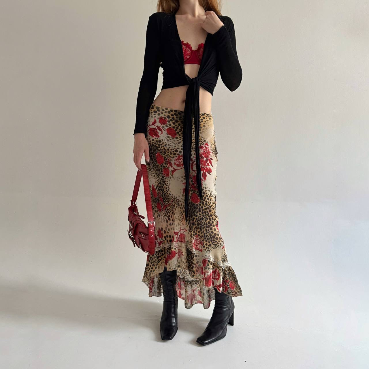 Vintage viscose leopard print asymmetrical skirt