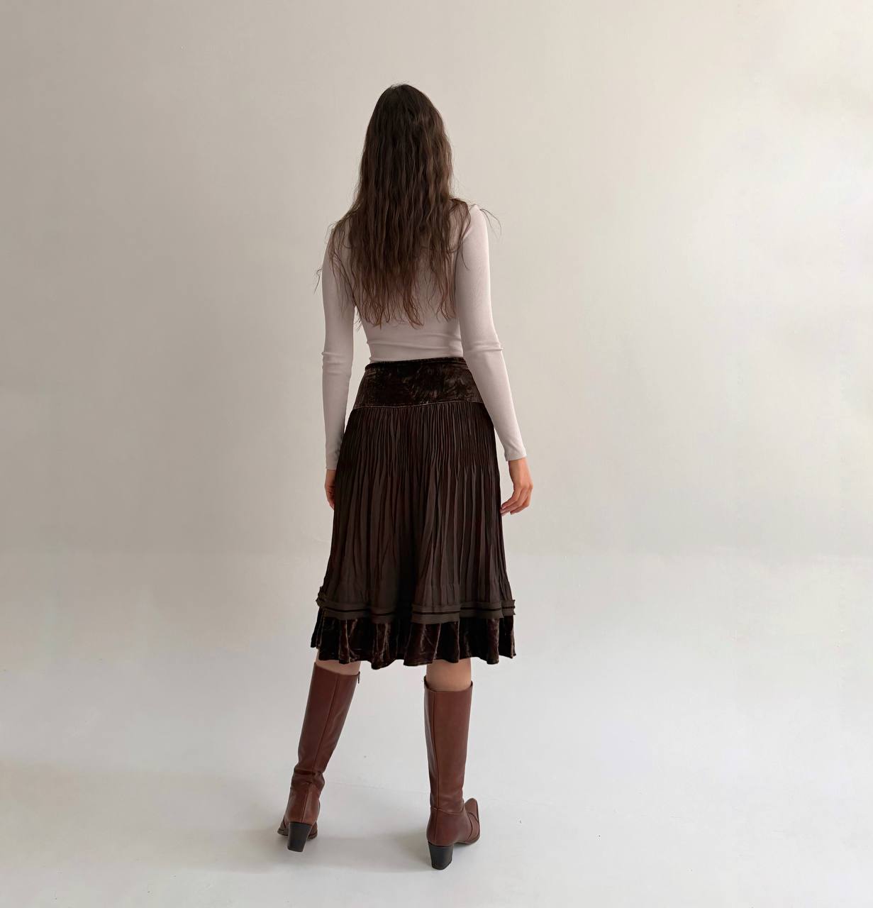 Vintage velvet pleated brown skirt