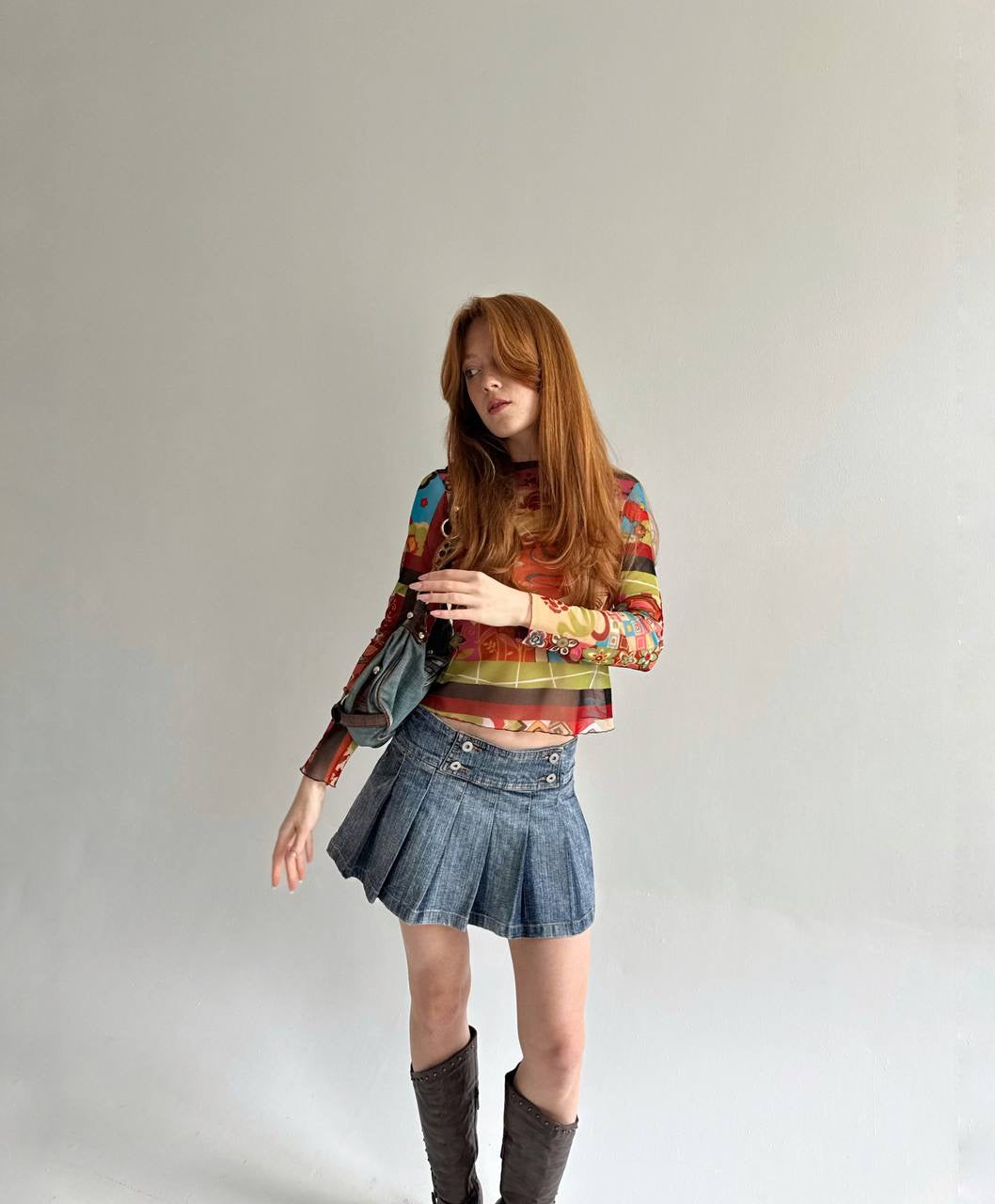 Vintage mesh printed orange blouse