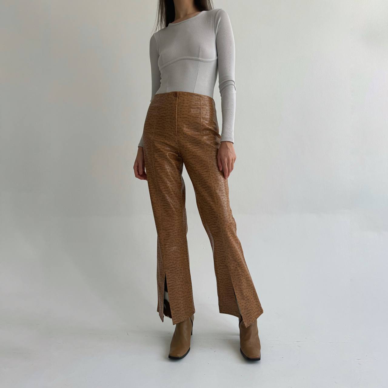 Vintage pleated flared pants with a cow print