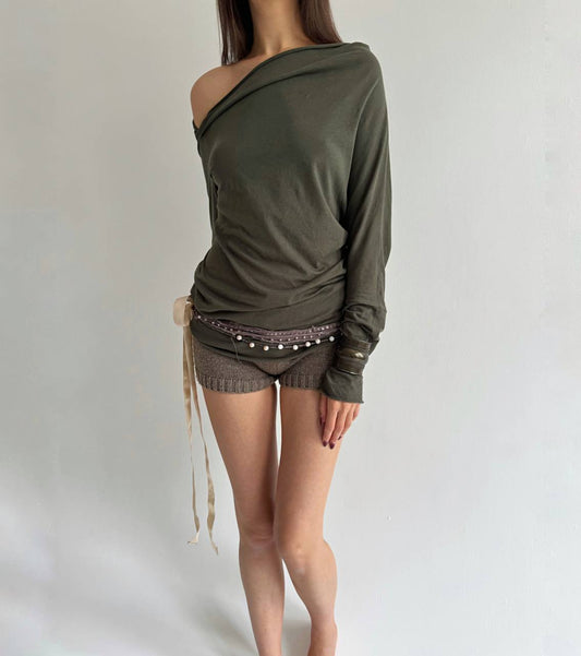 Sisley khaki asymmetrical blouse