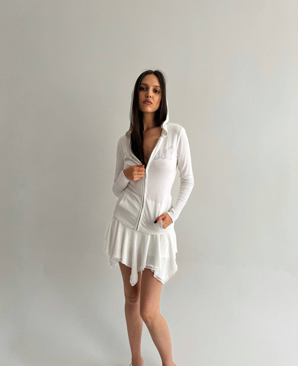 Vintage Y2K Guess viscose zip diamanté blouse