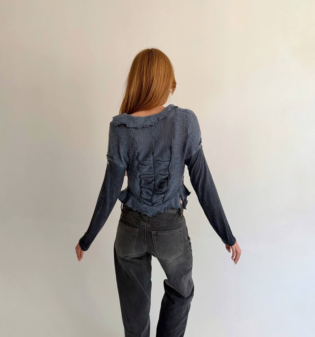 Vintage knitted blue cardigan
