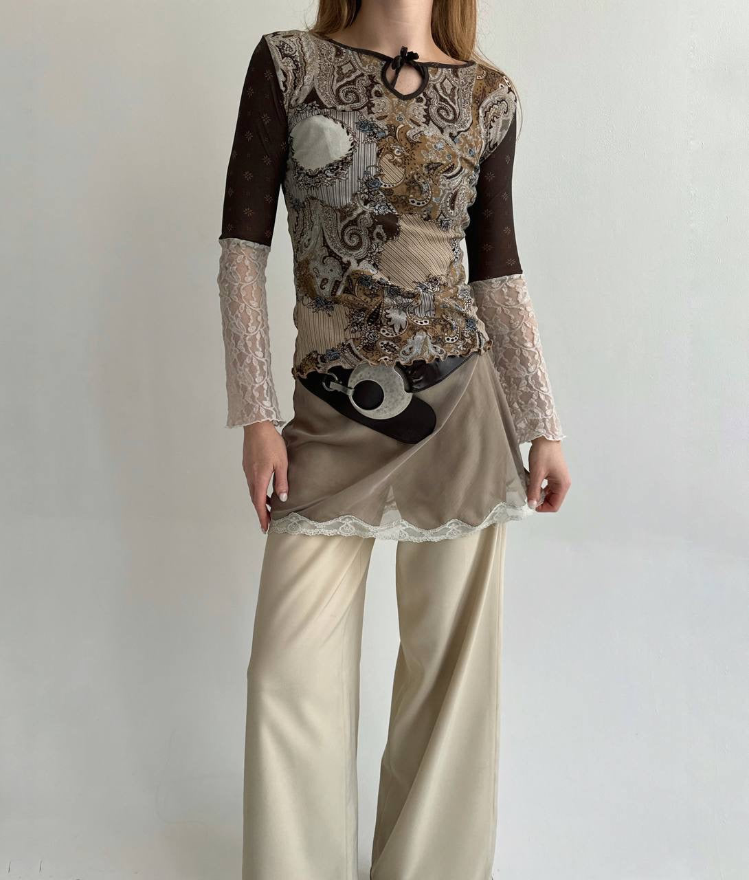 Vintage Y2K printed top with chest bow