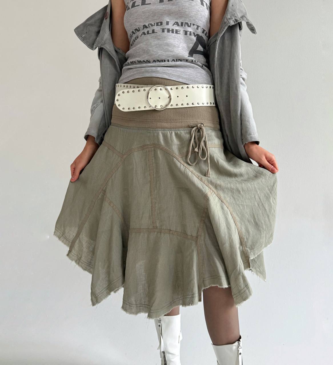 Y2K vintage linen and cotton asymmetrical skirt