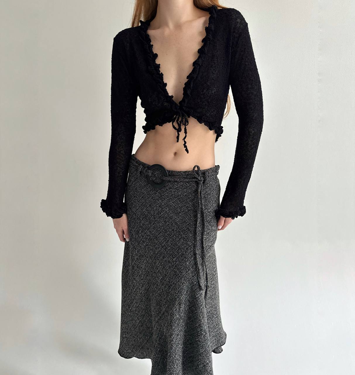 Vintage 55% linen 35% viscose grey midi skirt