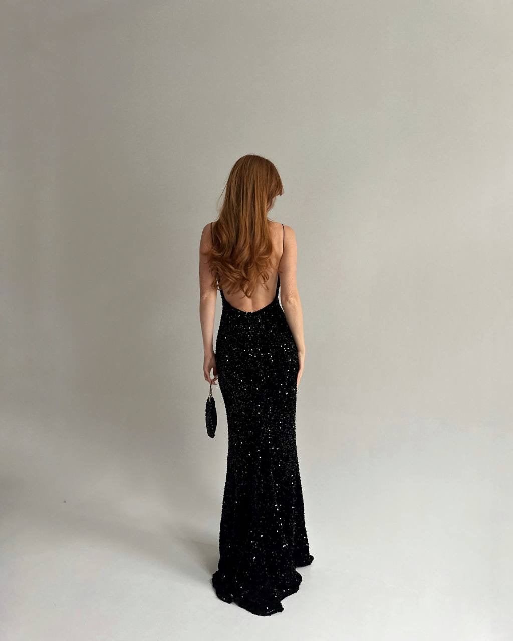 Vintage black long gown covered with sequins