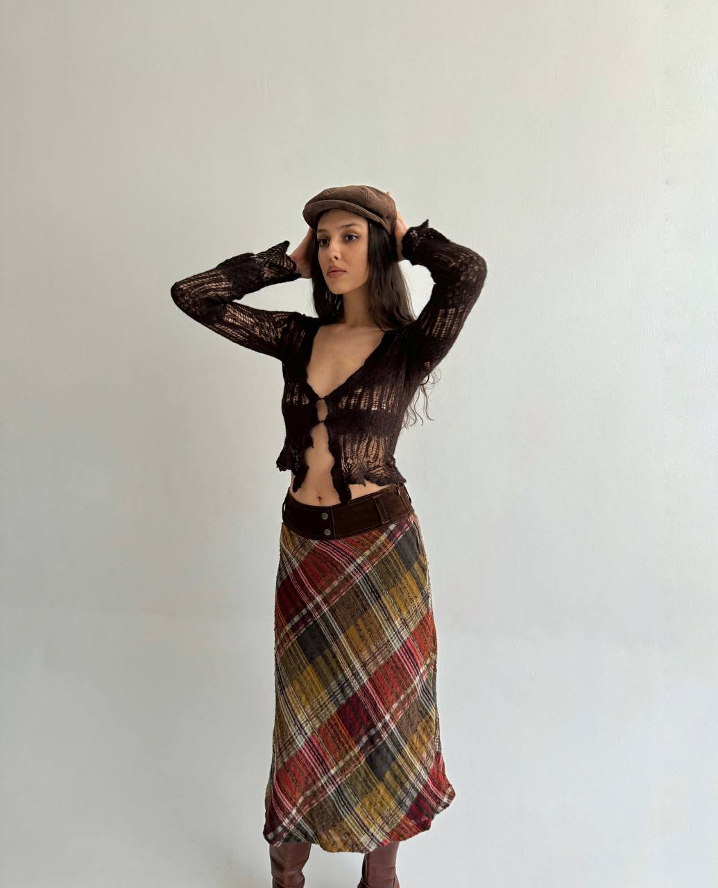 Vintage woollen genuine leather skirt