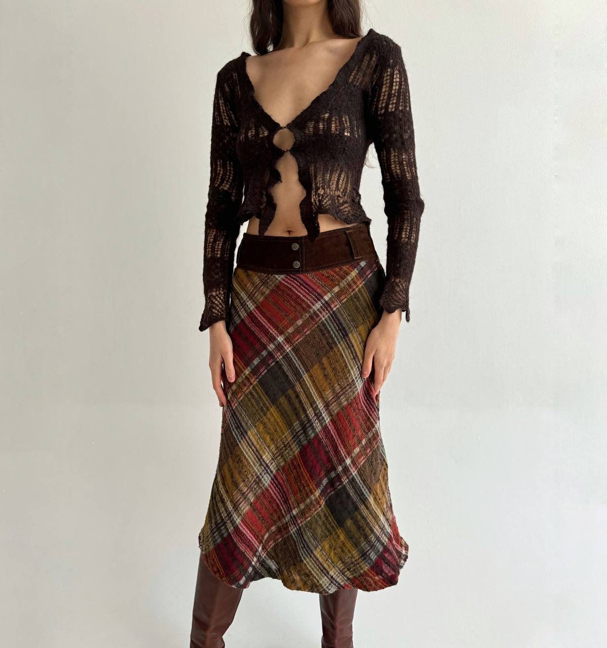 Vintage woollen genuine leather skirt
