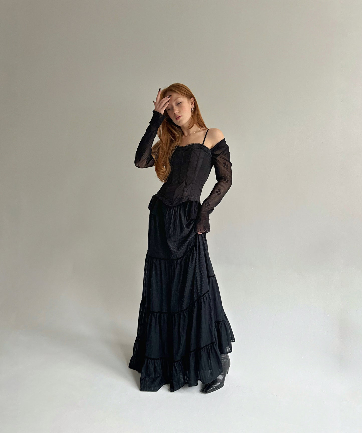 Vintage ruched maxi skirt with lining
