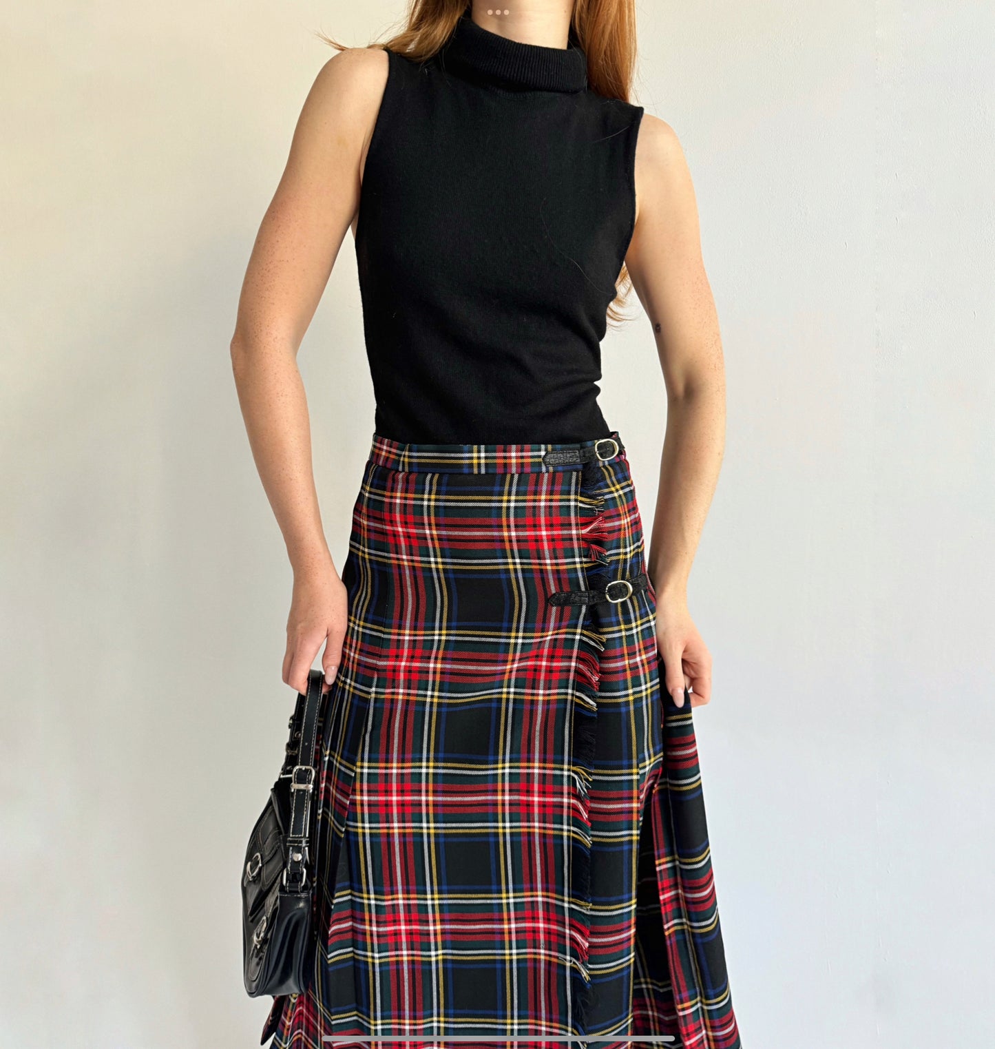 Vintage kilt checked tartan midi skirt
