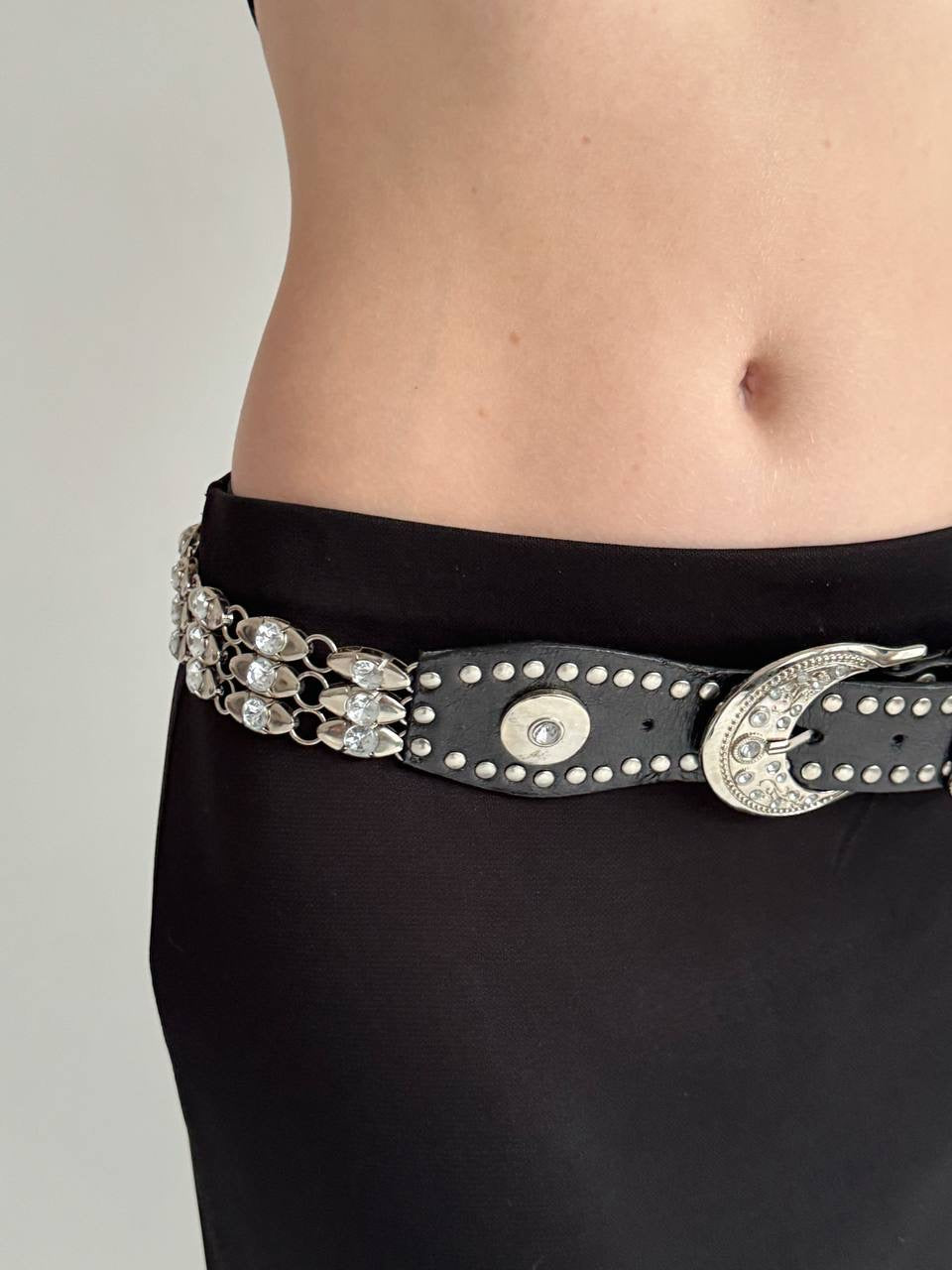 Vintage faux leather belt with rhinestones