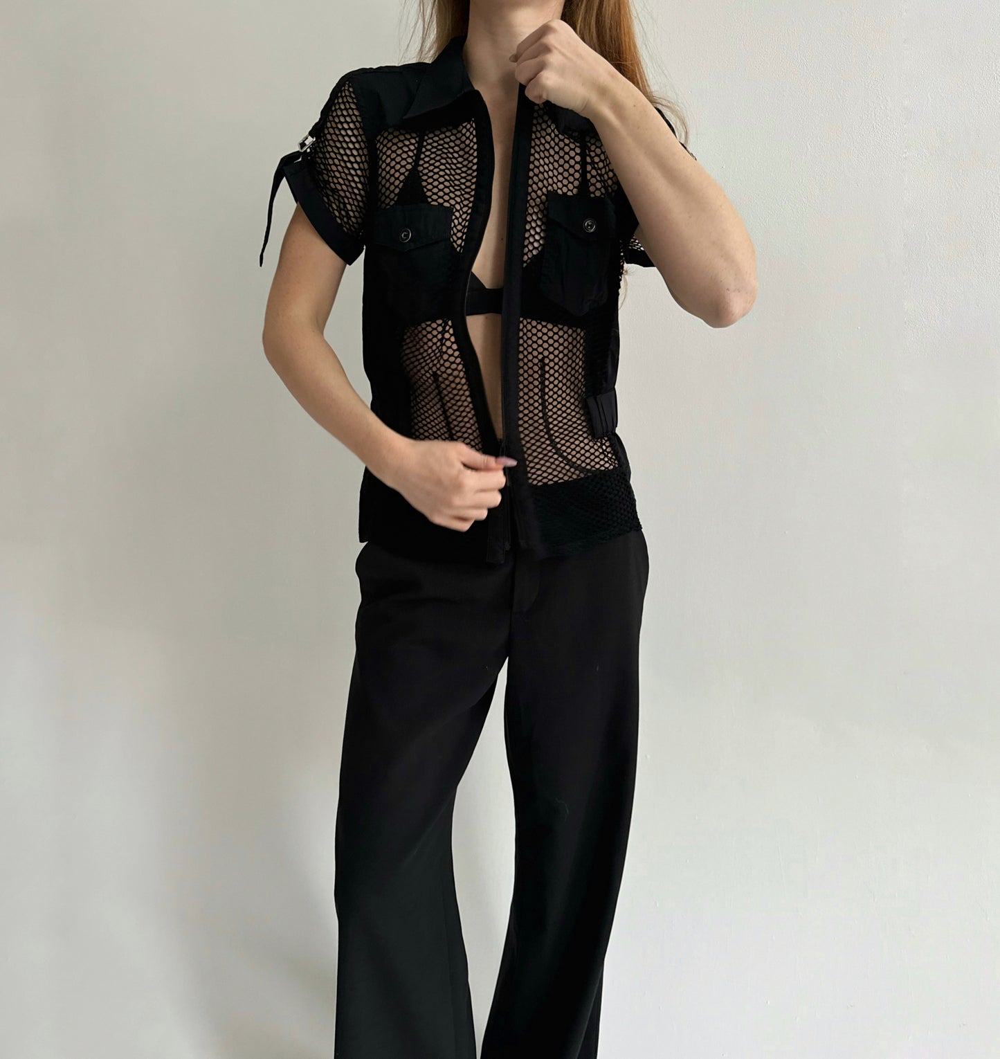 Vintage 73% cotton fishnet blouse