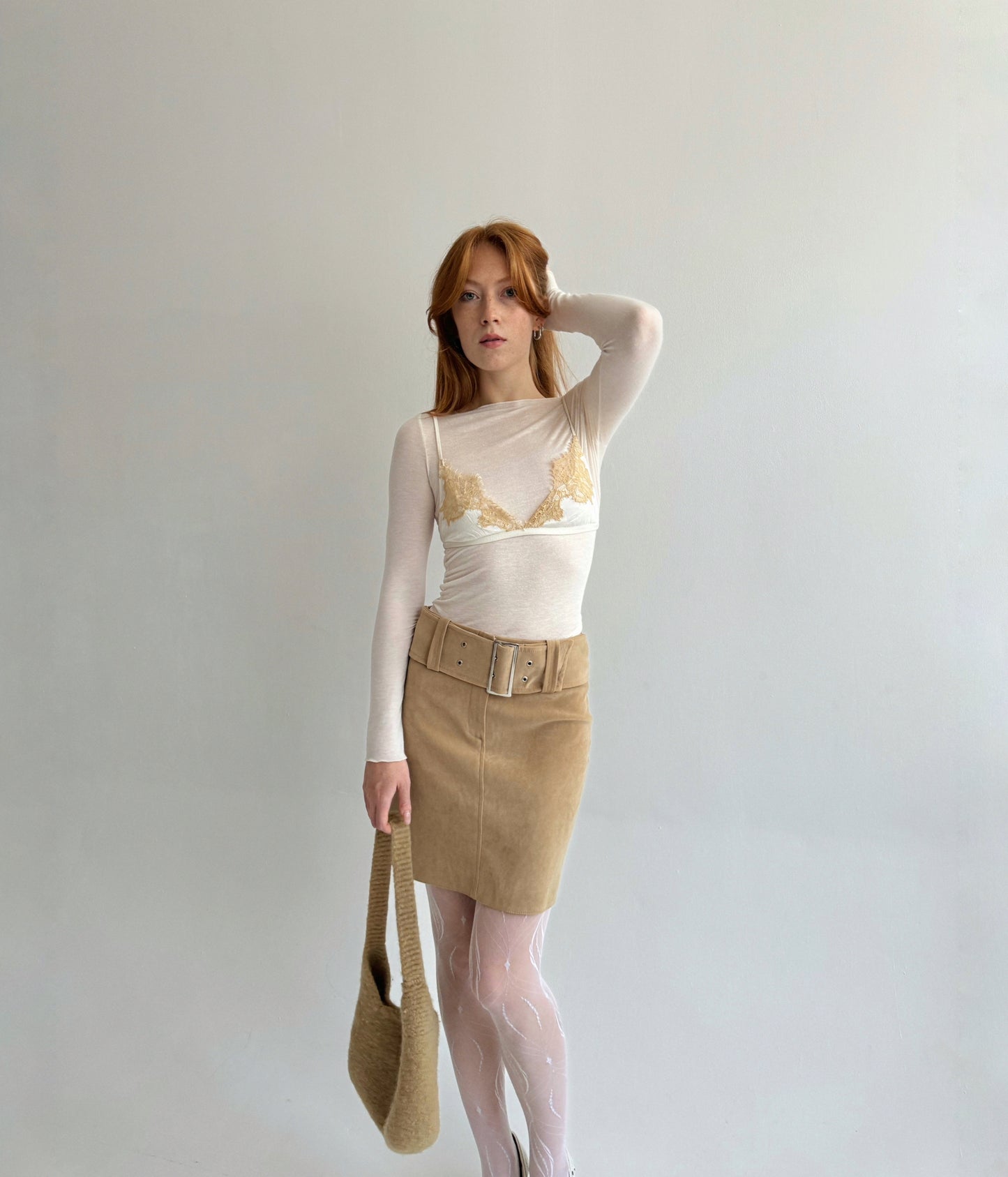 Vintage made in France beige mini skirt