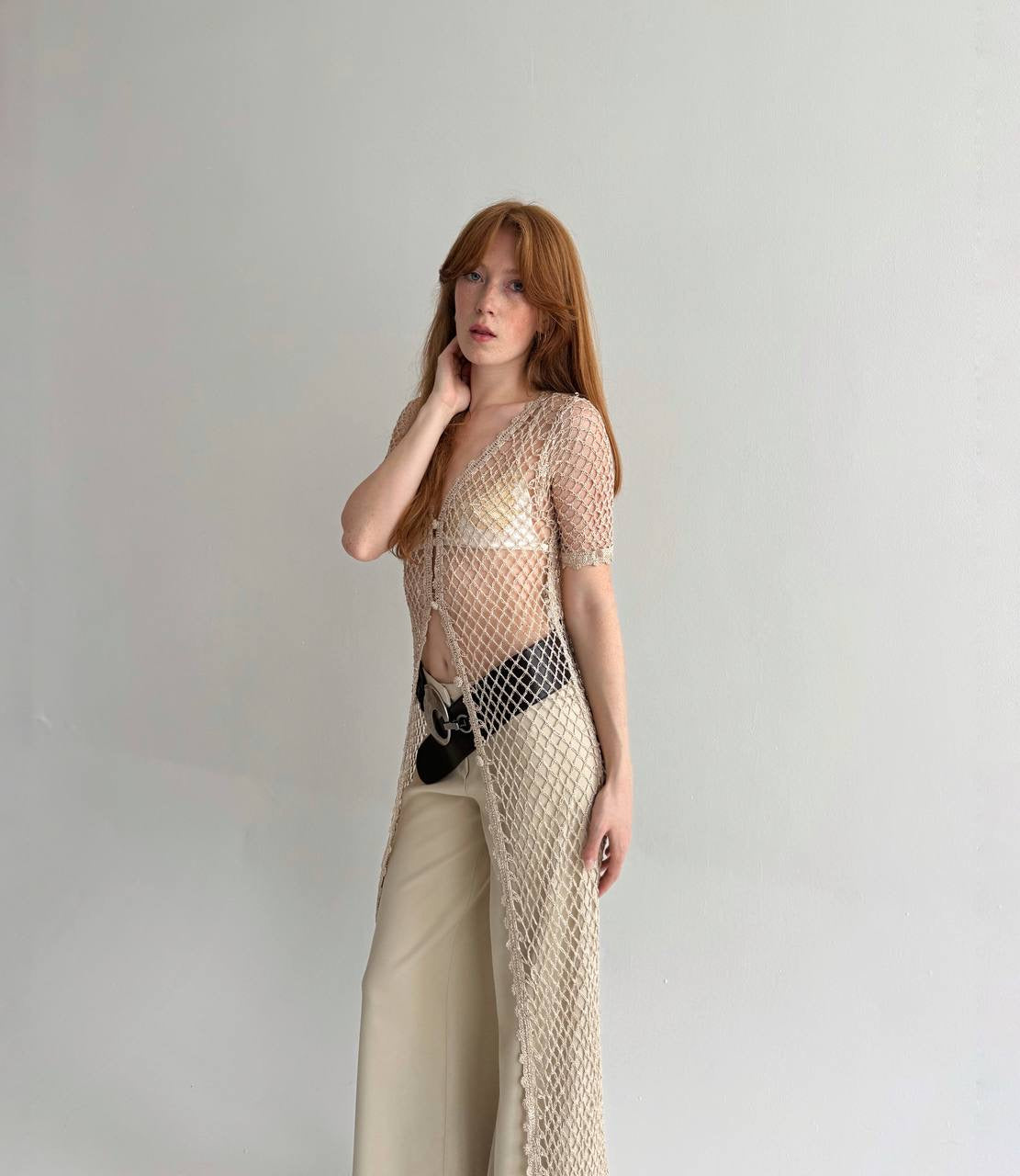Vintage viscose long beaded cardigan