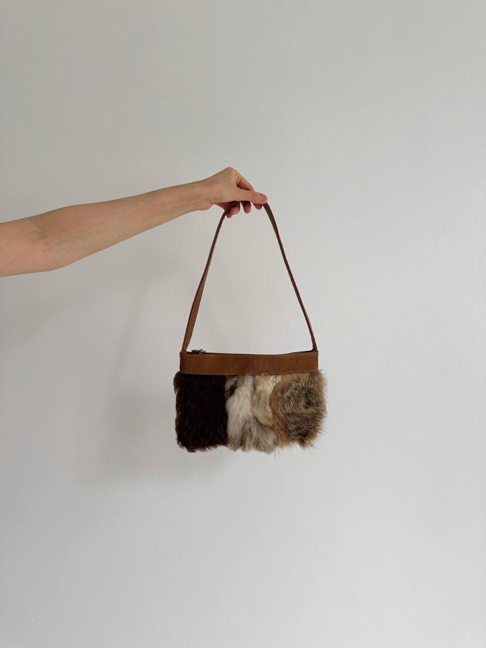 Vintage real fur genuine leather bag