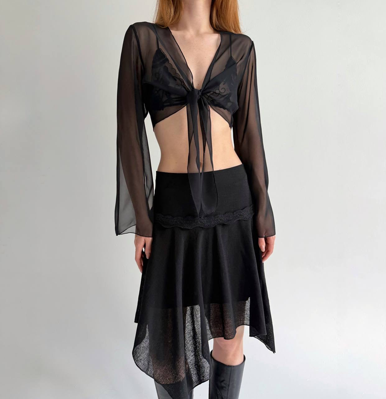 Y2K asymmetrical black midi skirt