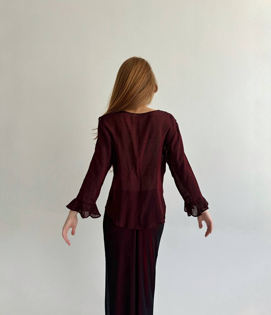 Vintage burgundy blouse with ruffles