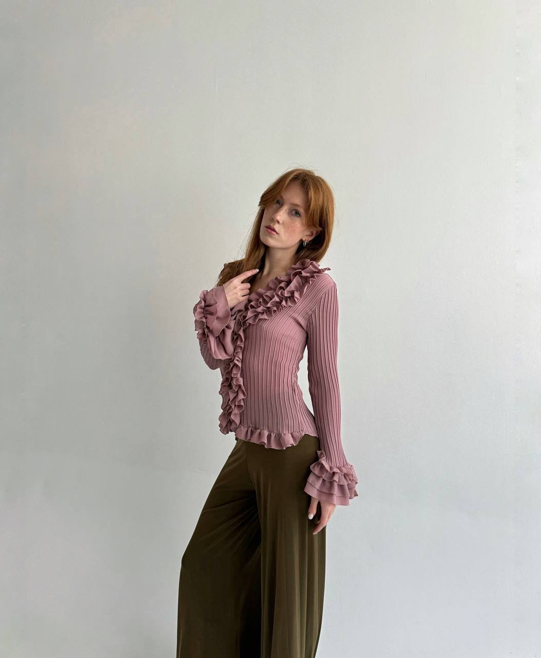 Vintage rose ruffled blouse