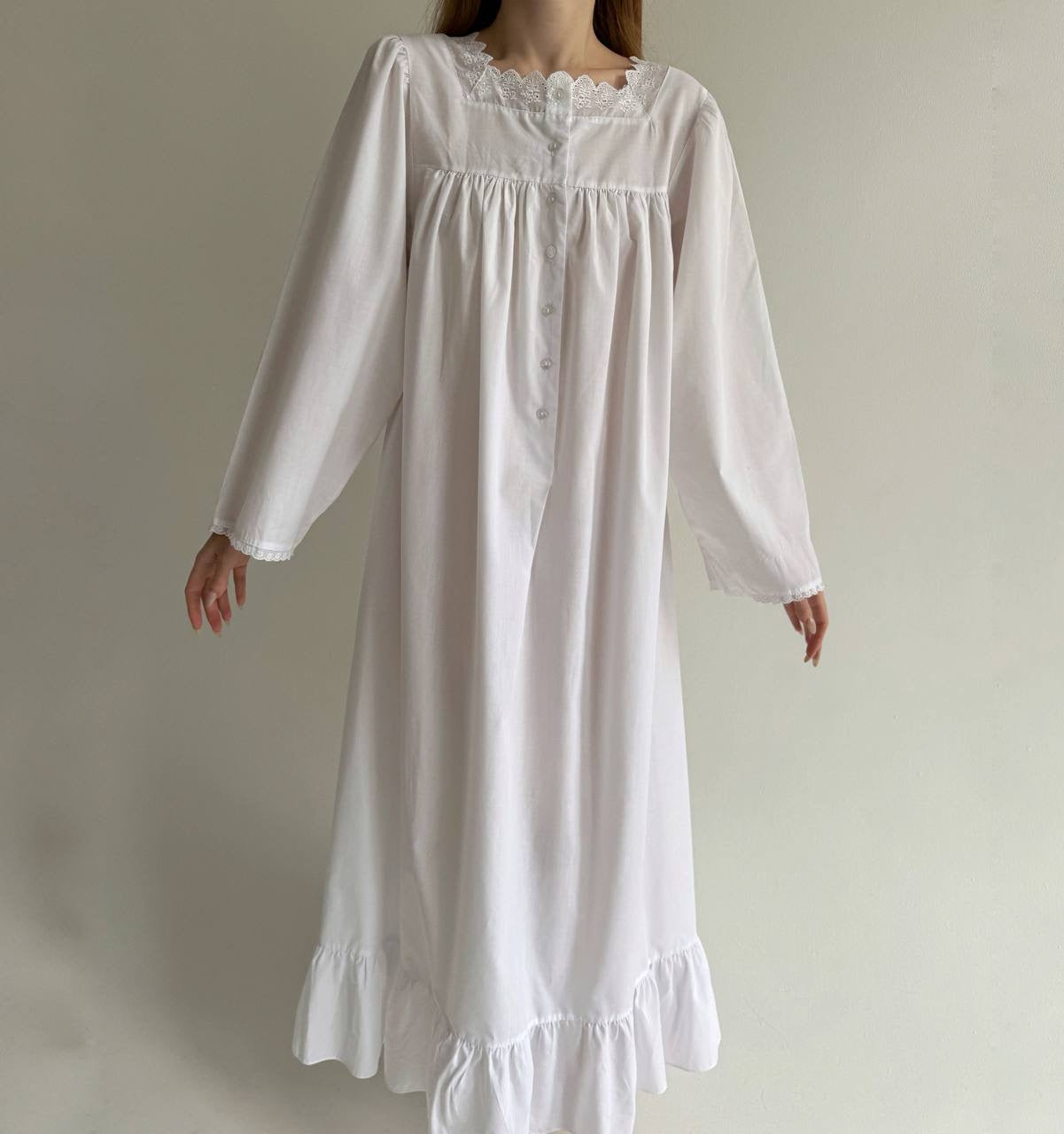 Vintage night gown with embroidery and bottom ruffle