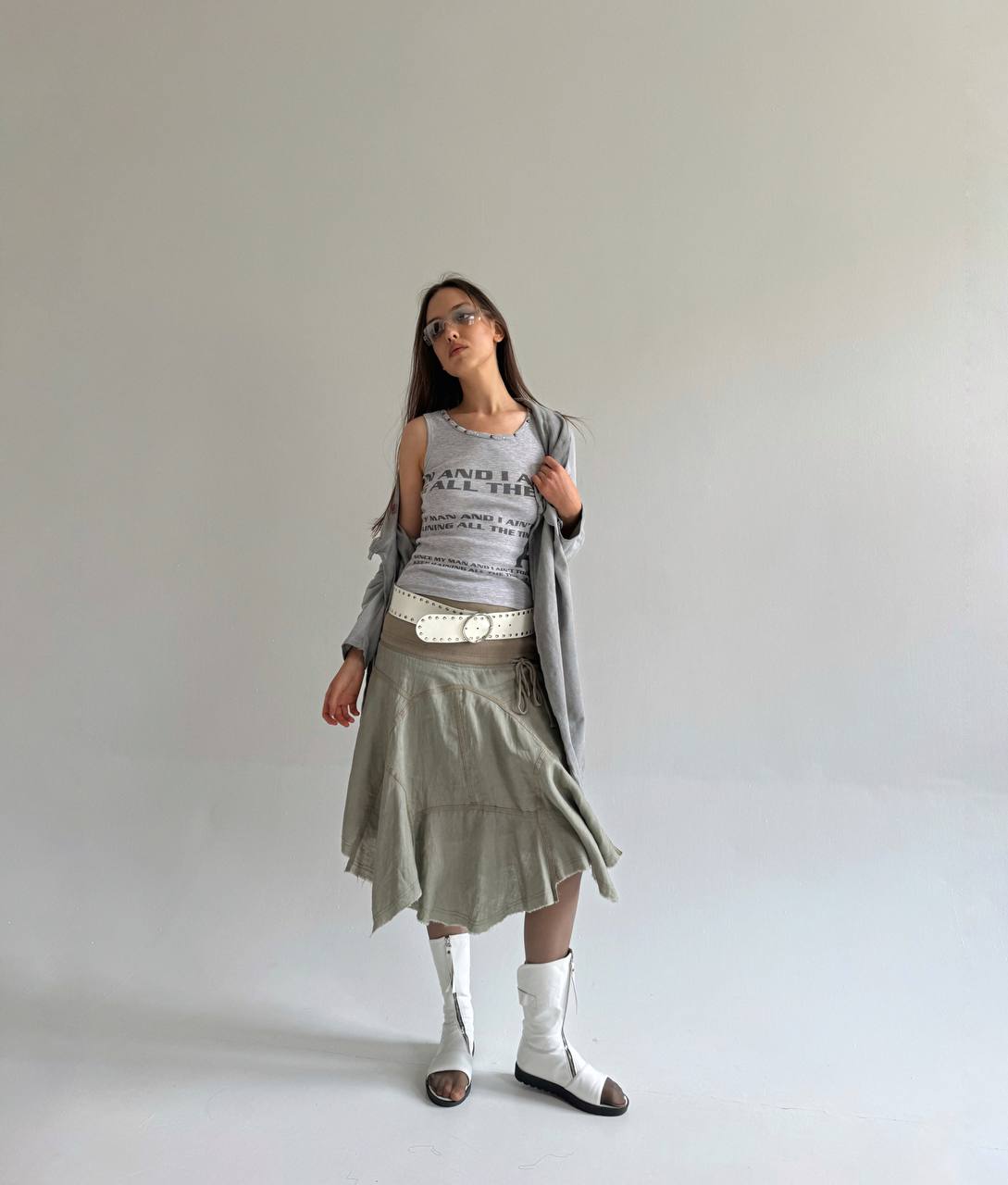 Y2K vintage linen and cotton asymmetrical skirt